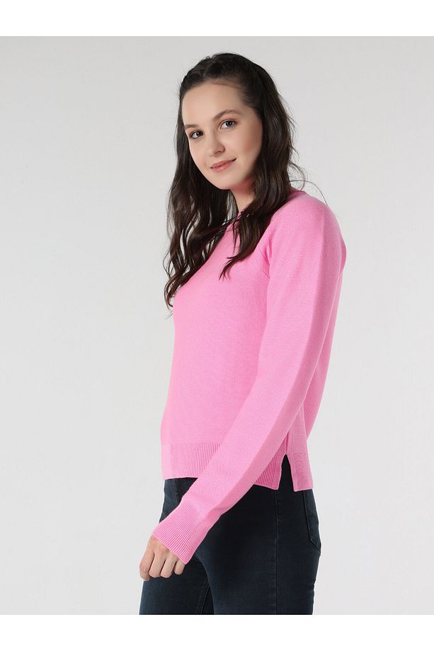 Regular Fit Basic Pembe Kadın Triko Kazak Cl1061974 - 4
