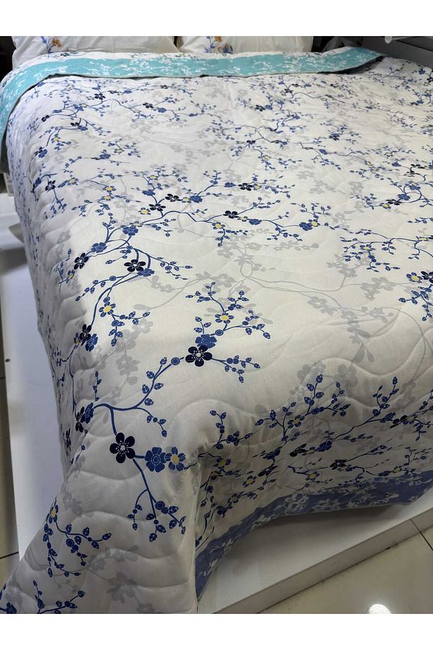 Pamuklu Tek Kişilik Çift Taraflı Çiçek Desenli Kapitone Çok Amaçlı Örtü 160x230 Cm. - 2