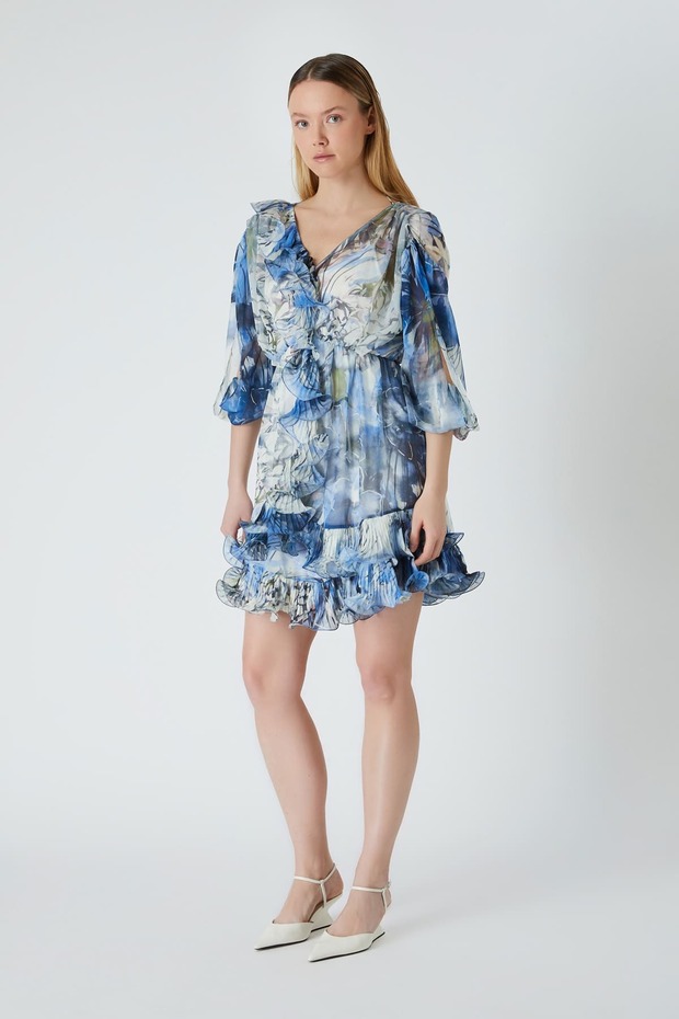 Fırfırlı şifon elbise - 1