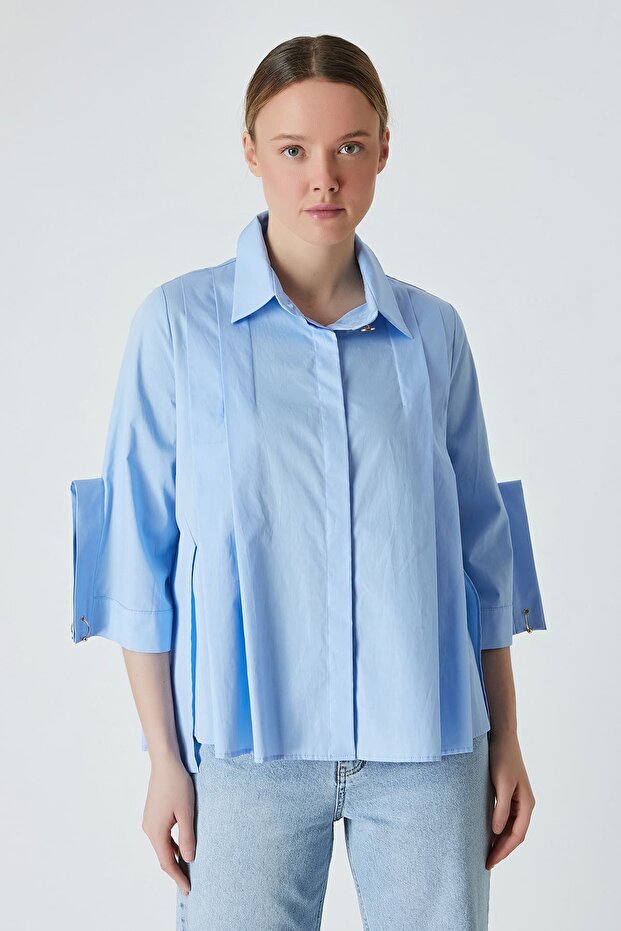 Pileli poplin gömlek - 1