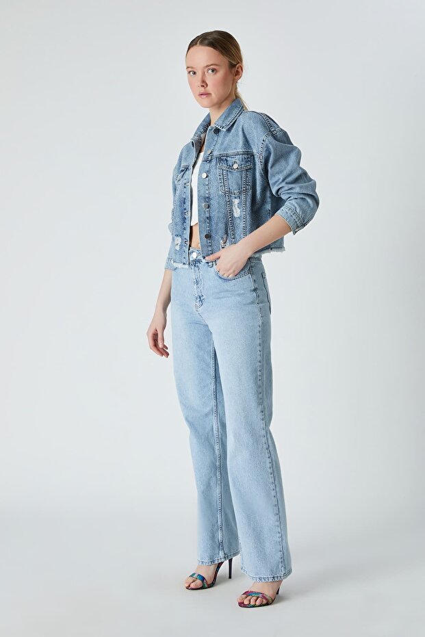 Taşlı mavi denim ceket - 3