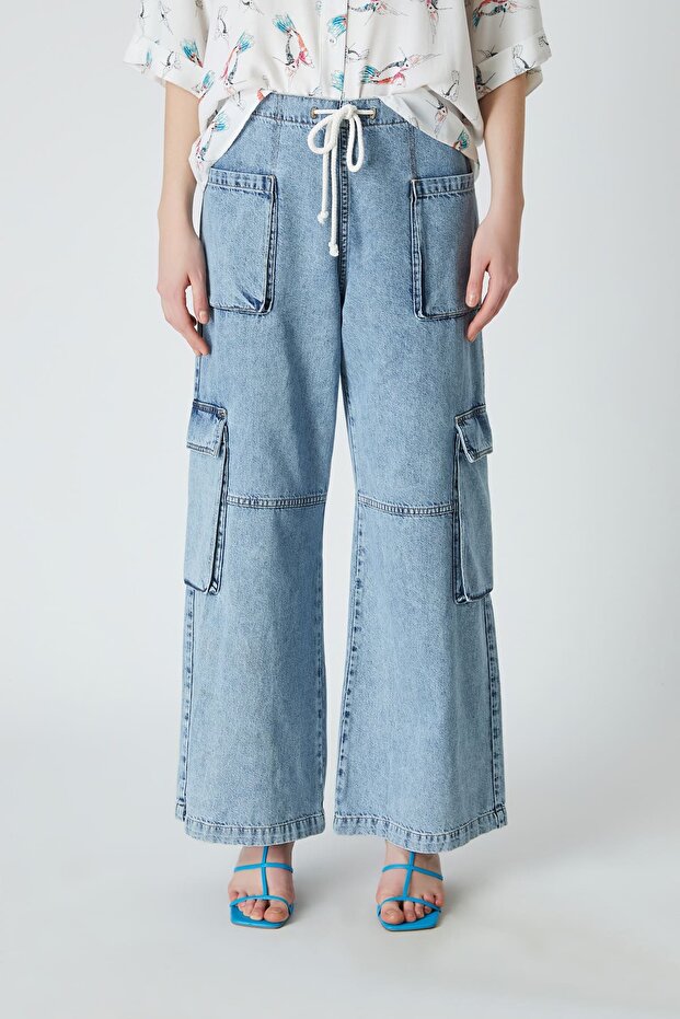 Mavi denim kargo pantolon - 3