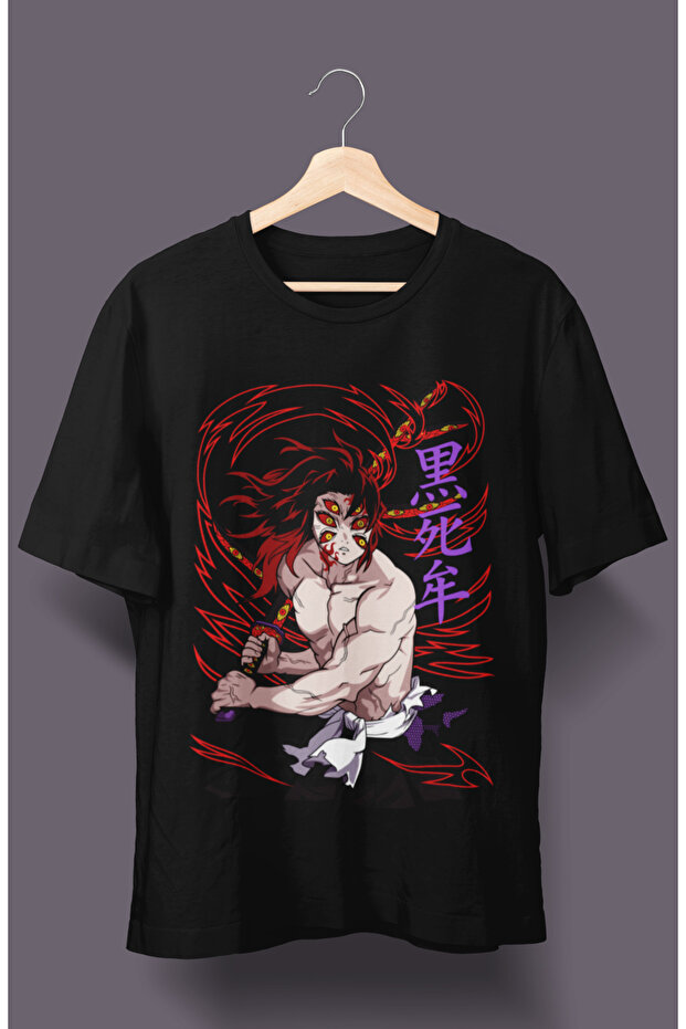 Oversize Demon Slayer Kokushibo Character T-Shirt, Unisex Anime Printed T-shirt