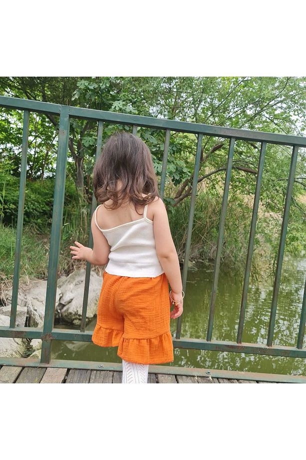 Kız Çocuk Paçası Fırfırlı Müslin Şort - 2