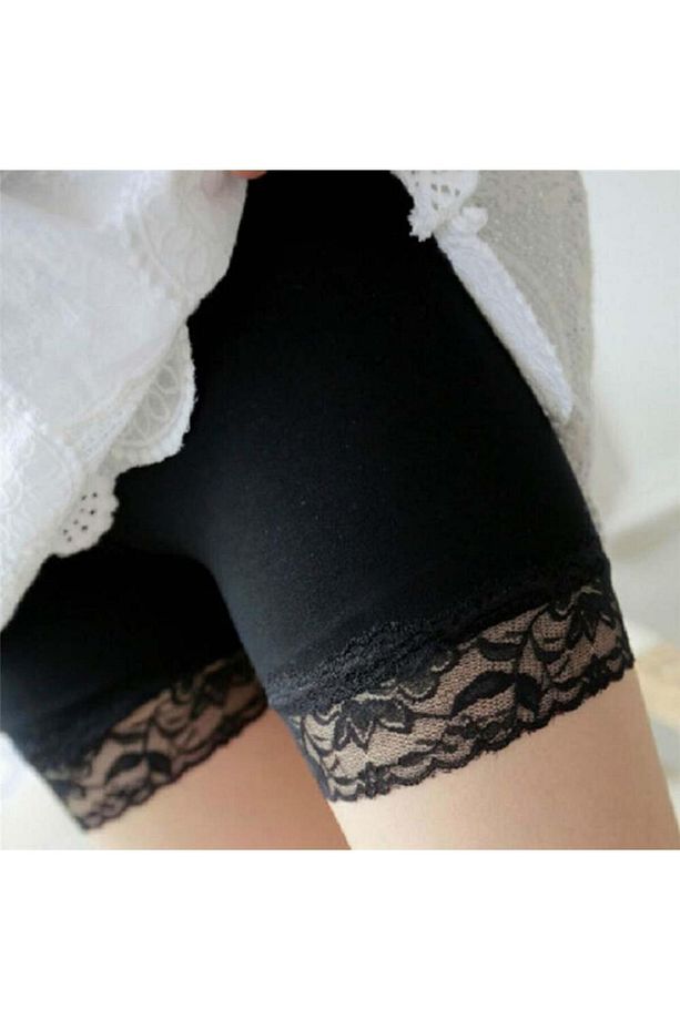 Kadın elastik düz renk dantel nefes tayt emniyet Pantie şort etek şort altında - 2