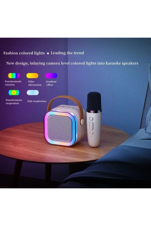 Bluetooth Karaoke Hoparlör Parti Hoparlörü Mikrofonlu Işıklı Ses Bombası Aux Usb Sd Kart Girişli - 2