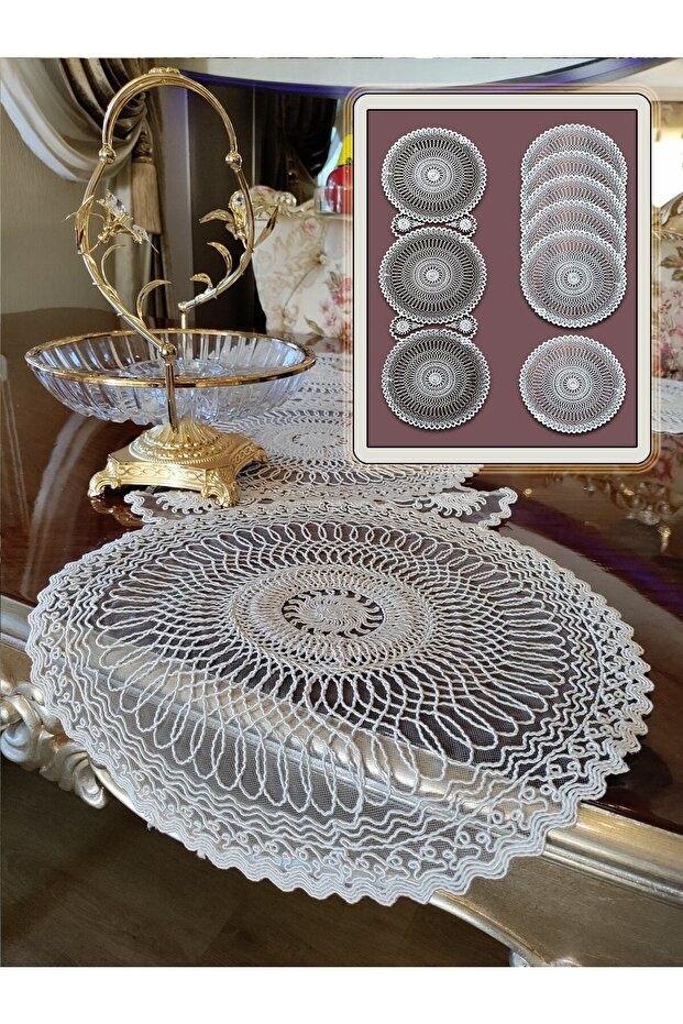 American Service Round Plate and Runner Kitchen Set 6-Person Network Table Presentation Set Dowry Box Cream