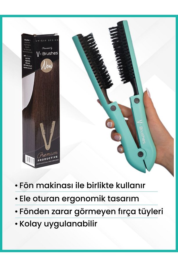 Çift Taraflı Profesyönel V Stil, Saç Düzleştirme-Kolay Fön Fırçası YEŞİL - 3