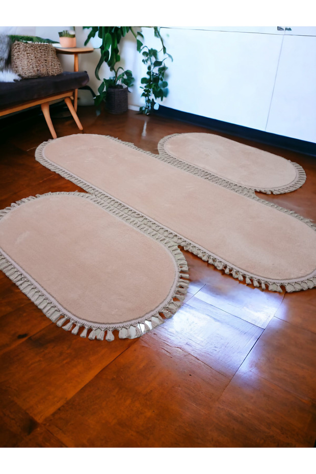 3Pcs 100cm Light Pinkmodernpostplushnon-Slippompomfringed Bedroom Set2Pieces 100*150/1 Piece100*300