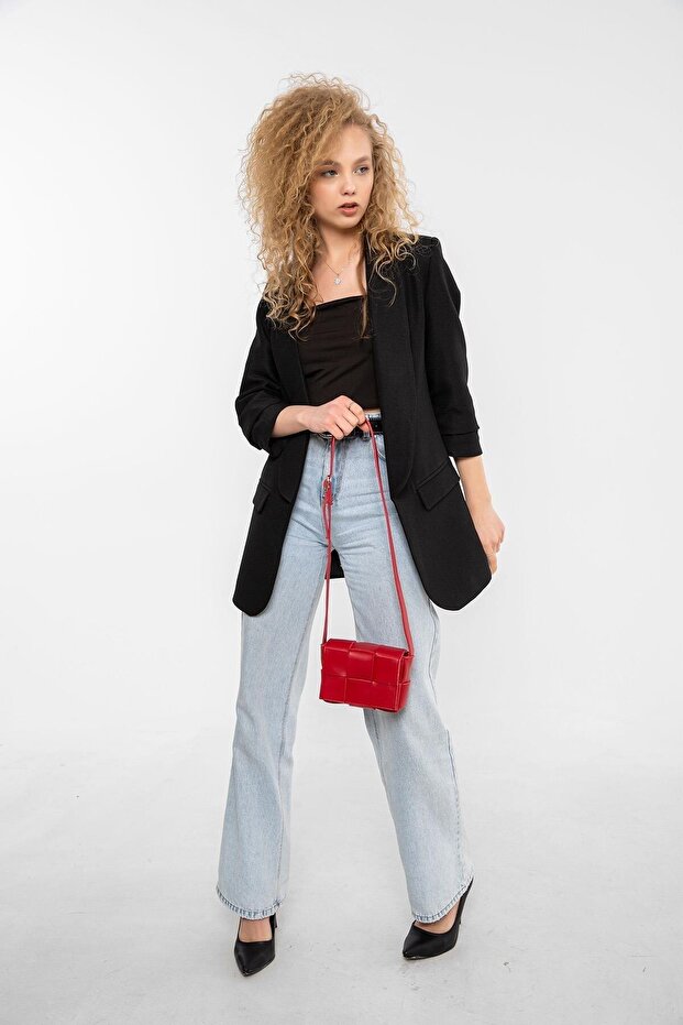 Kalın Örme Derili Kırmızı Mini Çanta - 2