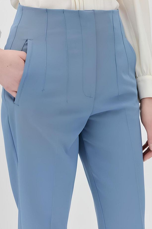 Yüksek Bel Pensli Havuç Kumaş Pantolon - Açık Mavi - 2