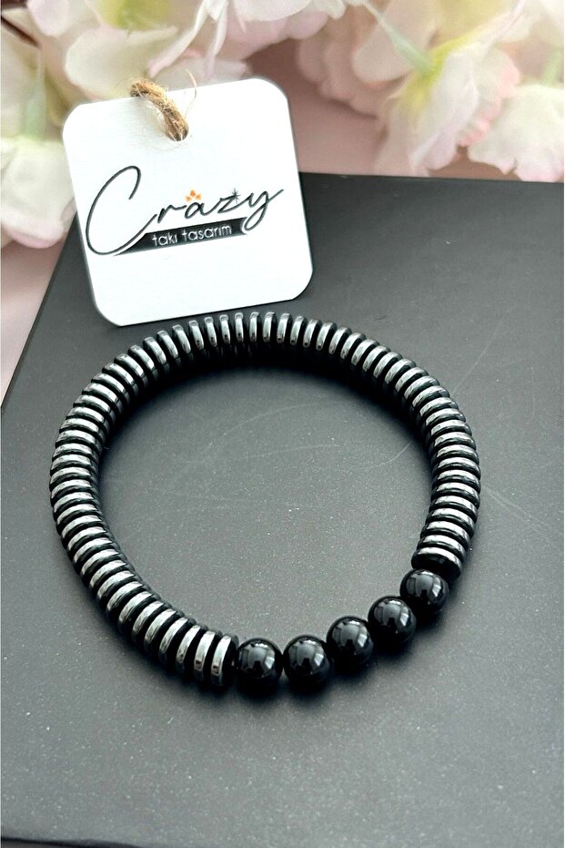 Onyx & Hematite Natural Stone Men's Bracelet
