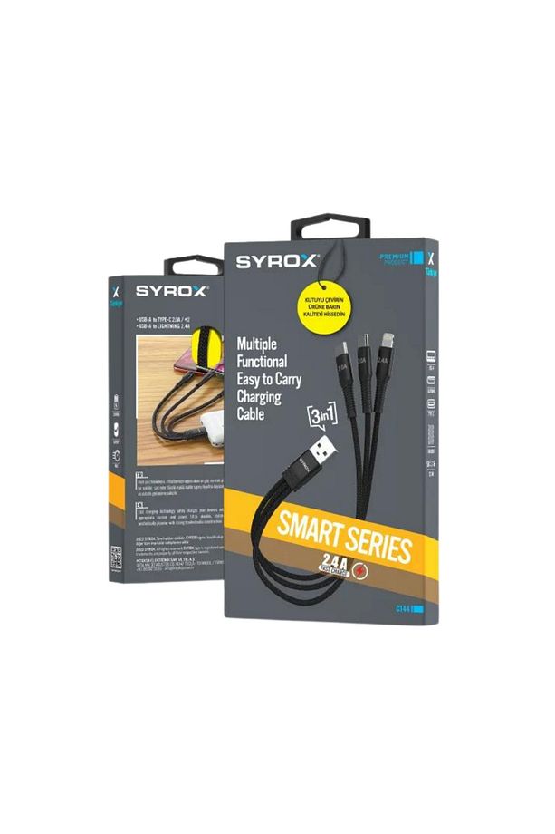C144 2.4A 3 in 1 2 x Type-C 1 x Lightnıng İos & Data Kablosu Uyumlu Çoklu Şarj Kablosu - 2