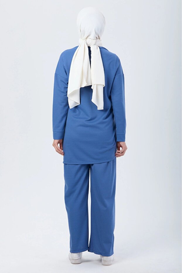 مجموعة إنديجو المزدوجة مع تفاصيل الرباط الجانبي - 5