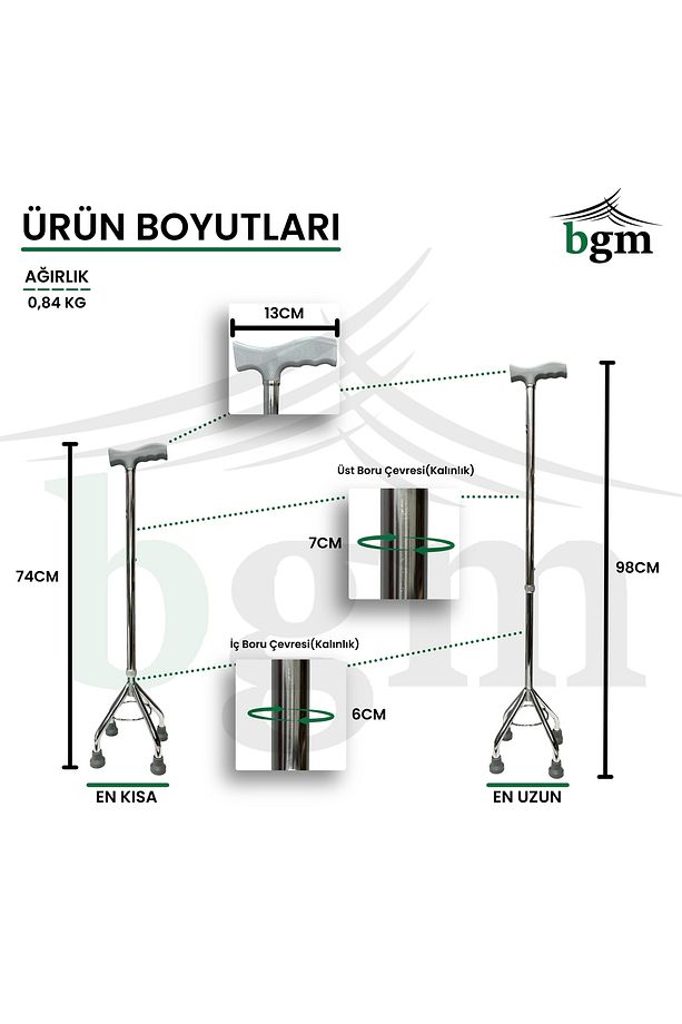 Baston 4 Ayaklı Quadripod Yüksek Kalite Denge Bastonu Asa - 5