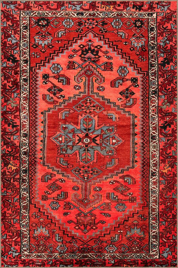 Red Themed Traditional Motif Ethnic Patterned Vintage Decorative Carpet 4770