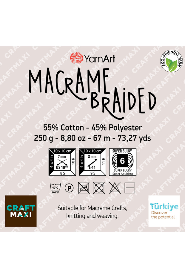 مكرامية مضفرة - خيط مكرامية للحياكة اليدوية أصفر-754 - 2