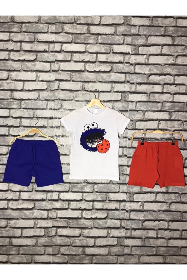Cookie Monster 3 Piece Set (1 T-Shirt 2 Shorts)
