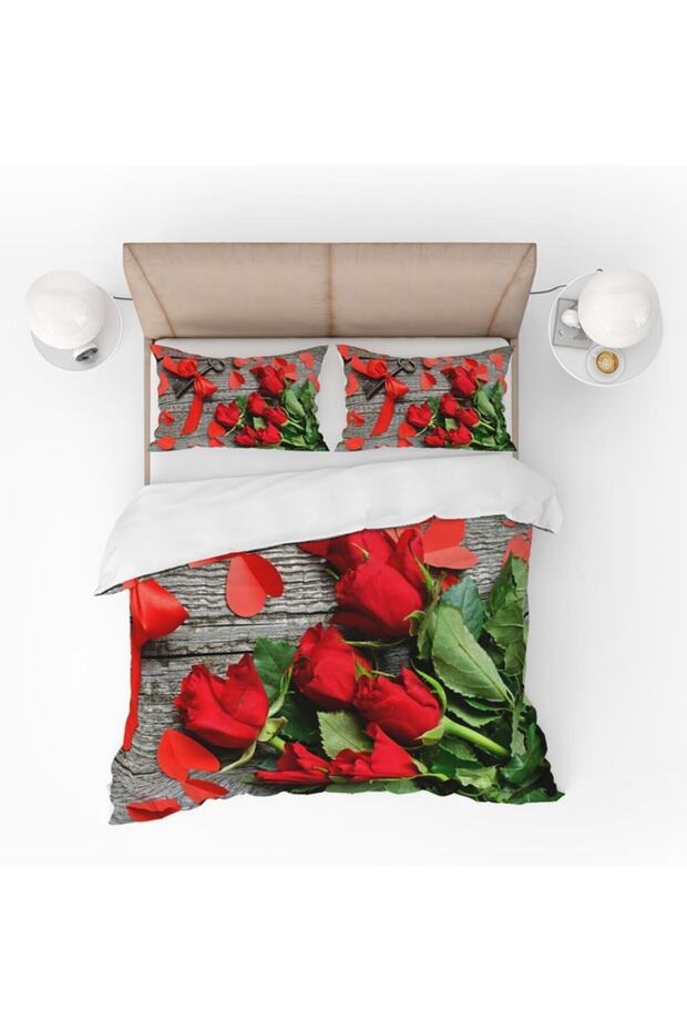 Red Roses 3D Patterned Duvet Cover Set