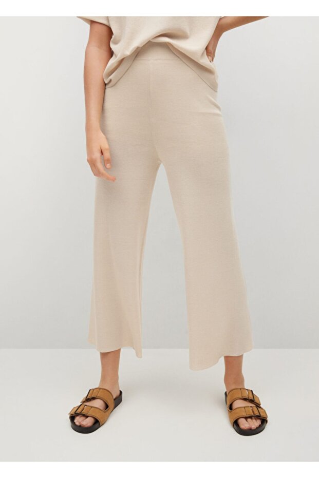 Kadın Ekrü Dokuma Pantolon - 1