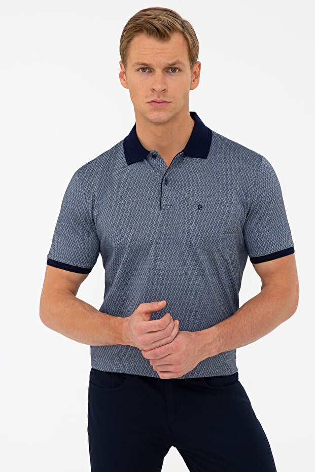 Navy Blue Regular Fit Polo Neck T-Shirt