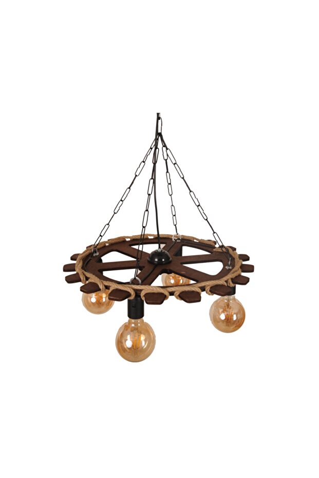 Ahşap 4'lü Çark Avize - 2