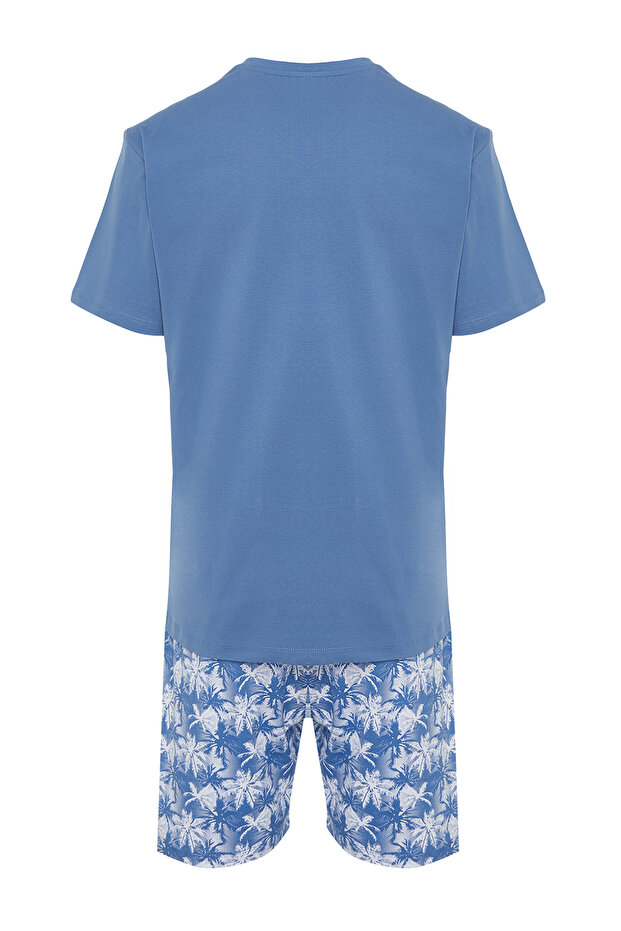 Mavi %100 Pamuk Regular Fit Palmiye Baskılı Şortlu Pijama Takımı THMSS21PT0331 - 9