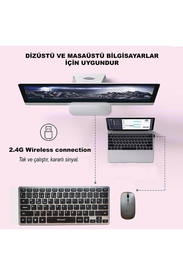 2in1 Kablosuz ve Bluetooth Türkçe Klavye Mouse Set Şarjlı - AL4285 - 4