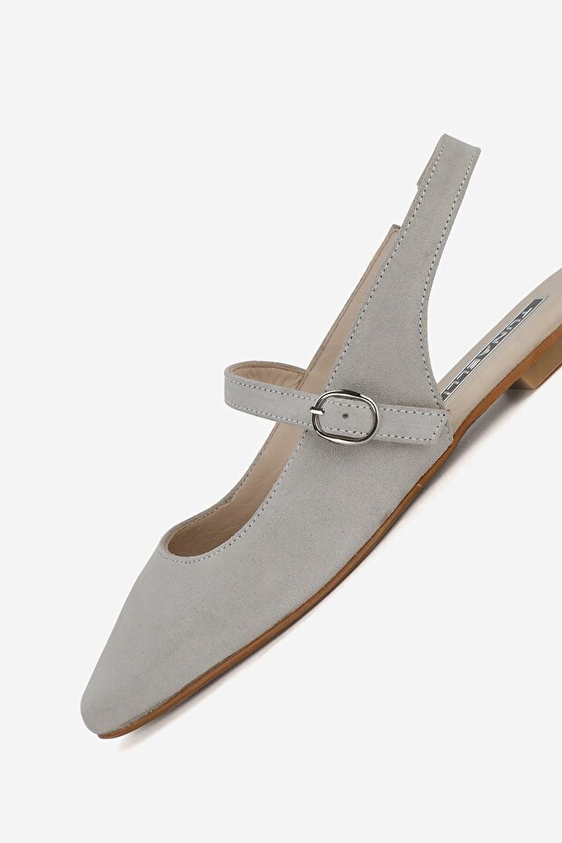 Women's Beige Suede Genuine Natural Leather Open Sandals Ballet Flats