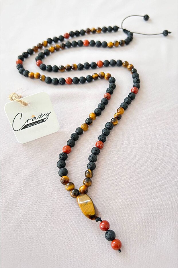 Tiger Eye-Jasper-Lava Stone 70-80 cm Long Unisex Necklace