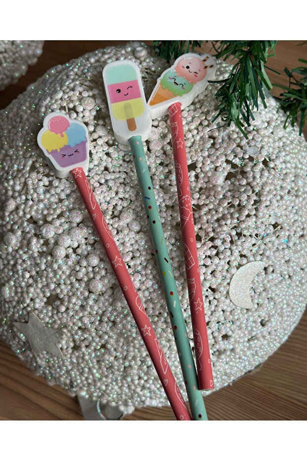 Imported new gift pencil eraser stationery set with ice cream and cupcake Patterned for girls.