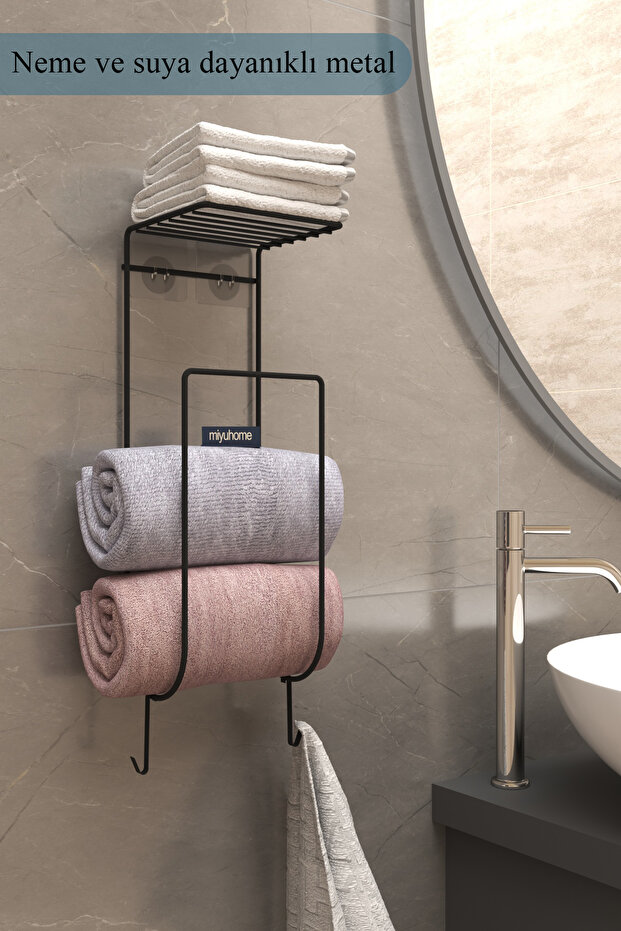 Adhesive Towel Holder Metal Towel Organizer Bathroom Hanger Towel Rack