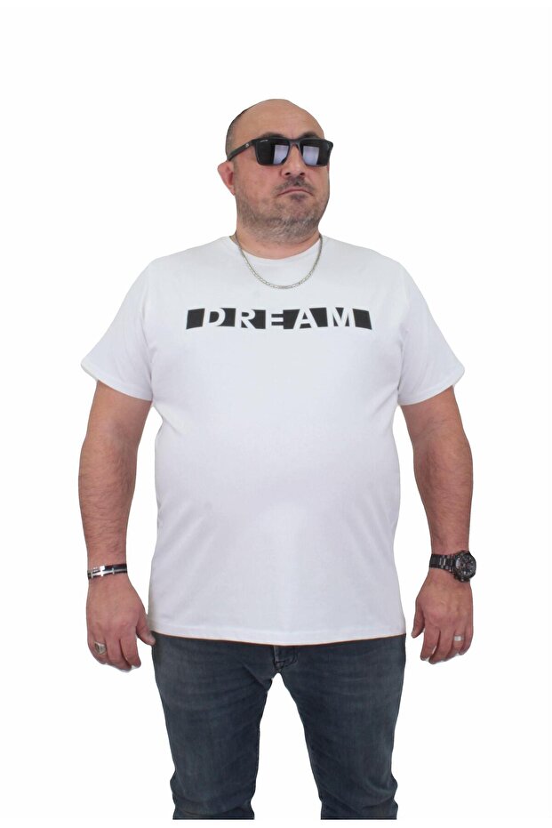Men's Large Size T-Shirt - Crew Neck, Dream 24140 WHITE