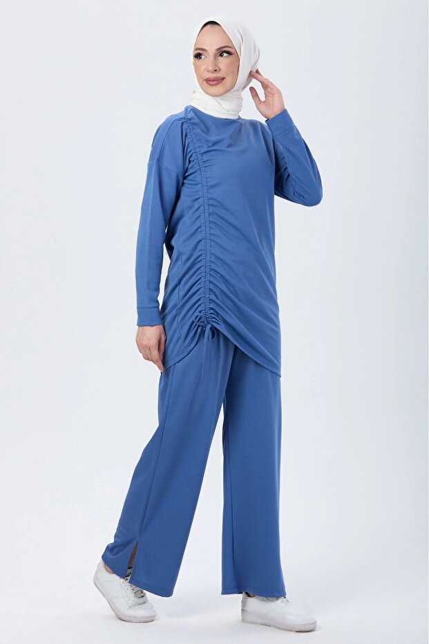 مجموعة إنديجو المزدوجة مع تفاصيل الرباط الجانبي - 2