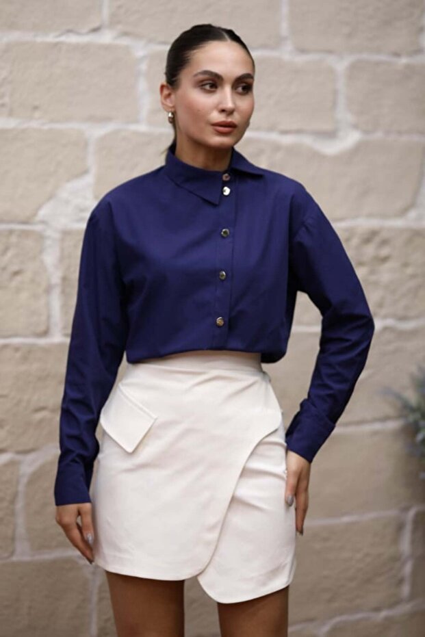 Navy Blue Designer Gömlek