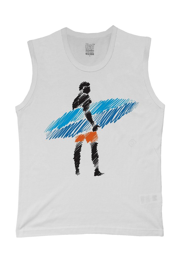 Men's Sleeveless Knitted Surfer Design Digital Printed 100% Cotton