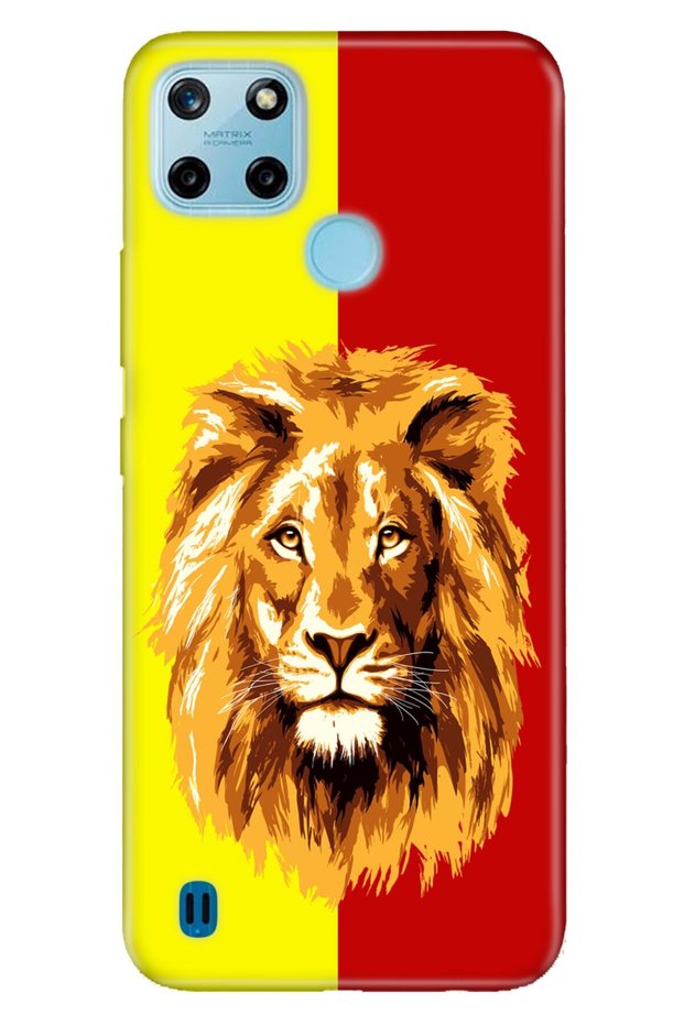 Realme C25Y Case Silicone Moderna Illustrated Patterned Yellow Red Piece Lion