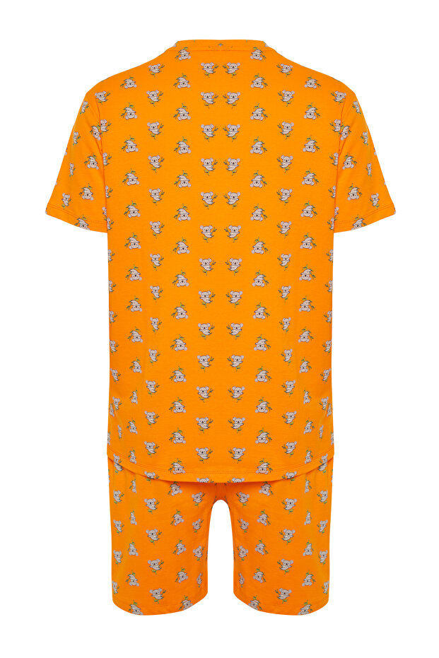 Turuncu %100 Pamuk Regular Fit Koala Baskılı Örme Şortlu Pijama Takımı THMSS21PT1239 - 11