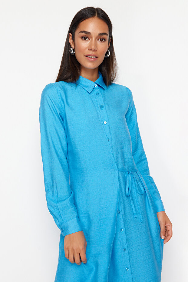 Tyrkysová košile s knoflíkem na zavazování Tctss22Eb0025 - 2