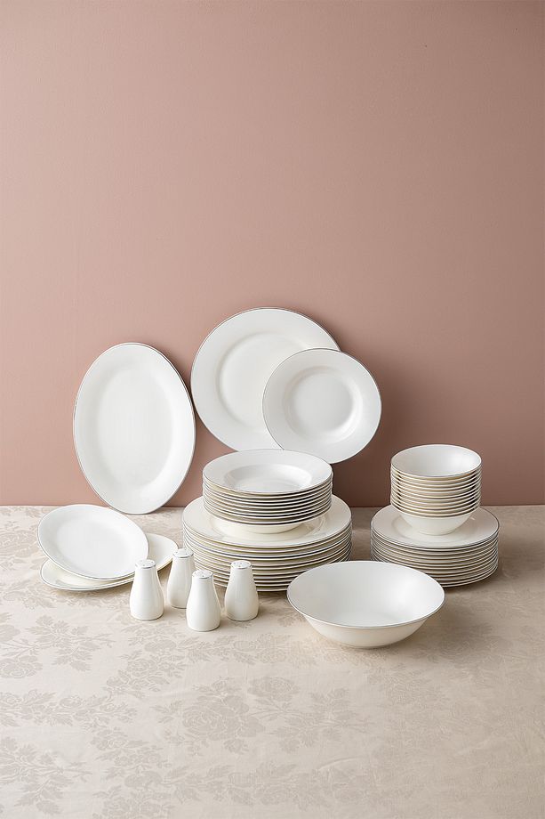 New Bone Frezya 56 Parça 12 Kişilik Yuvarlak Yemek Takımı Platin - 2