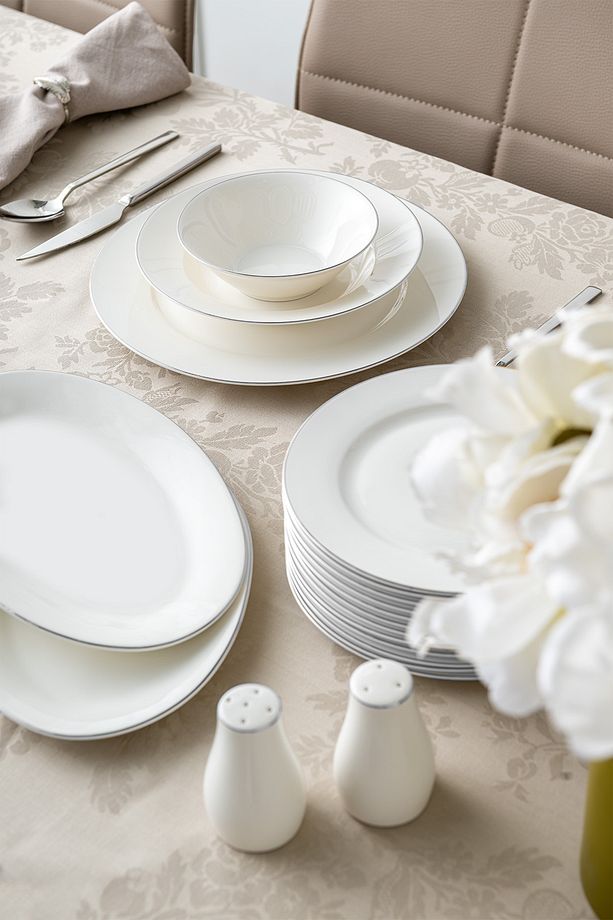 New Bone Frezya 56 Parça 12 Kişilik Yuvarlak Yemek Takımı Platin - 6