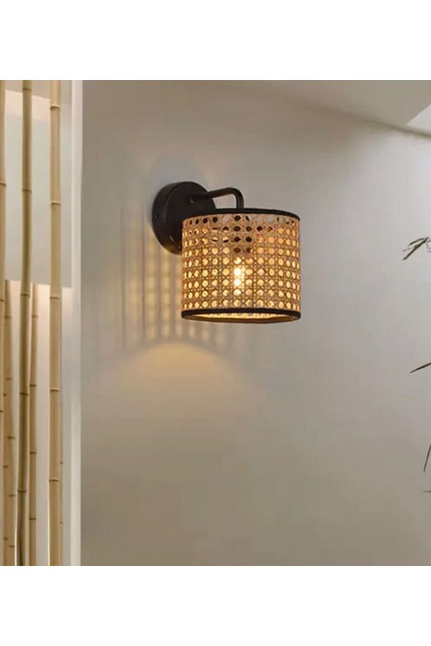 Modern Rattan Hasır Hazeran Aplik Kablolu Elektrikle Çalışır Duvar Apliği - 4