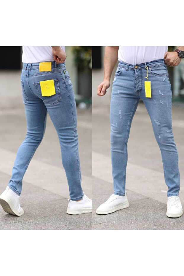 بنطلون جينز ممزق من قماش الليكرا للرجال - 1