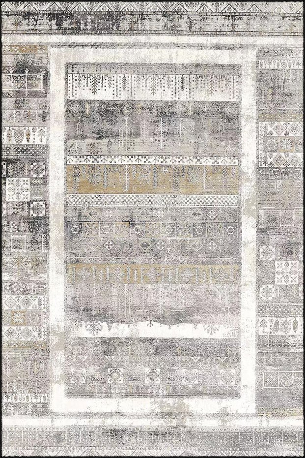 Traditional Gray Geometric Modern Patterned Woven Base Carpet Miravip958