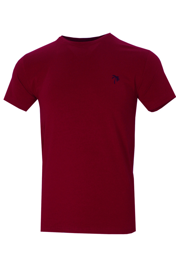 Men's Dark Claret Red Crew Neck Lycra Cotton Short Sleeve T-shirt