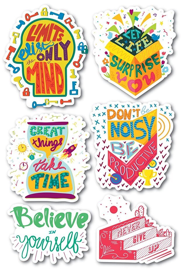 Motivational Themed Sticker Set - 6 Piece Sticker Set - Phone, Tablet, Notebook Laptop Compatible Sticker