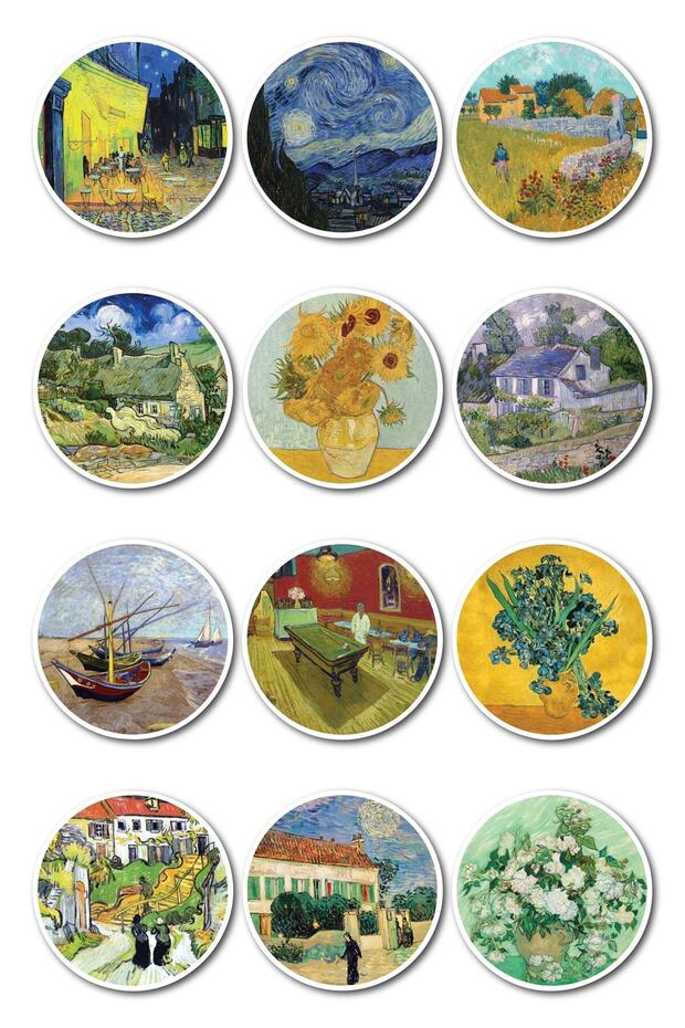 مجموعة ملصقات تحمل عنوان Van Gogh - مجموعة ملصقات مكونة من 12 قطعة - ملصق متوافق مع الهاتف والكمبيوتر اللوحي والكمبيوتر المحمول والكمبيوتر المحمول