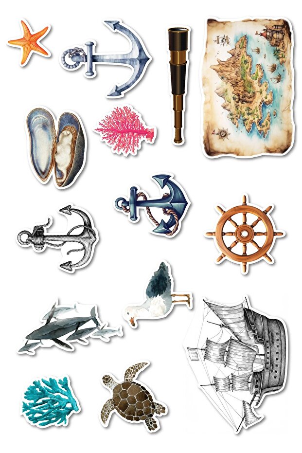 Sailor Sticker Set, Large Size, 14 Pieces Waterproof, Sticker Set, Laptop, Phone, Suitcase Compatible