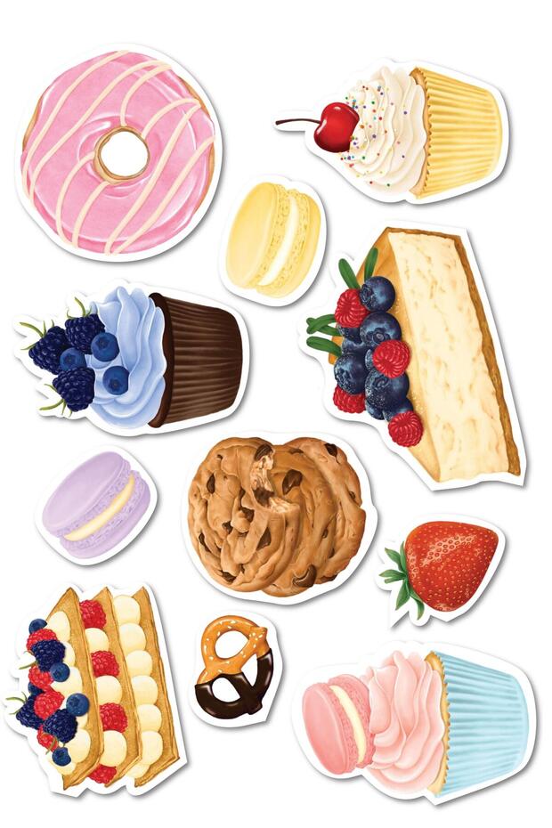 Sweet Pastry Maker Sticker Set, Large Size, 8 Pieces Waterproof, Vintage Sticker, Laptop, Phone, Suitcase Compatible