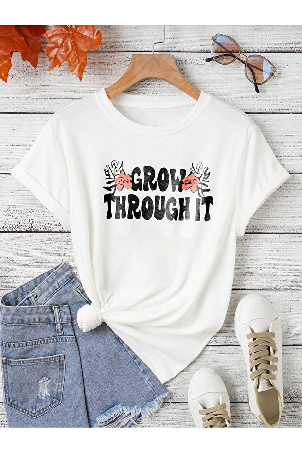 تي شيرت مطبوع كبير الحجم GROW THROUGH IT